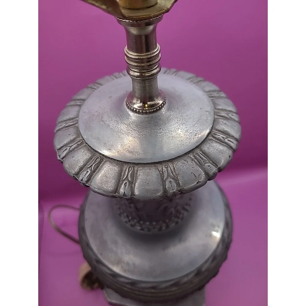 Vintage Baroque Style Ornate Embossed‎ Metal Lamp with Cherubs Tested